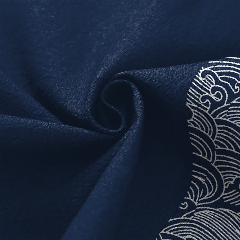 Buddha Stones Kimono pour homme en coton à motif vagues océaniques, ouvert sur le devant - image 5