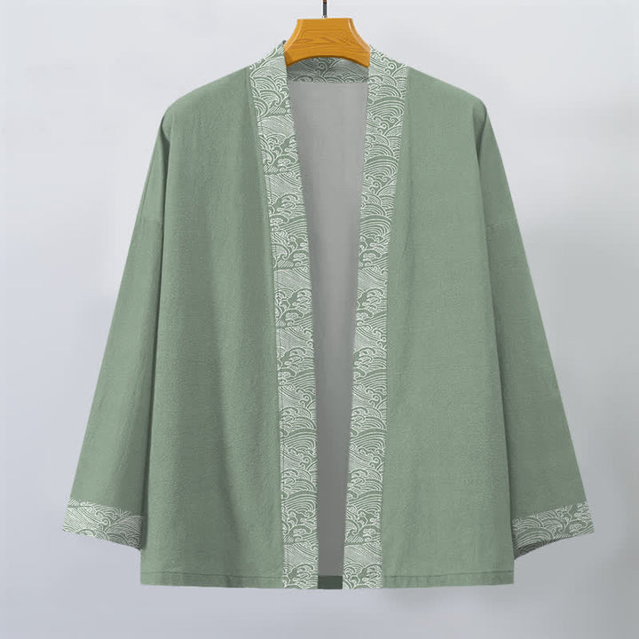 Buddha Stones Kimono pour homme en coton à motif vagues océaniques, ouvert sur le devant - image 10