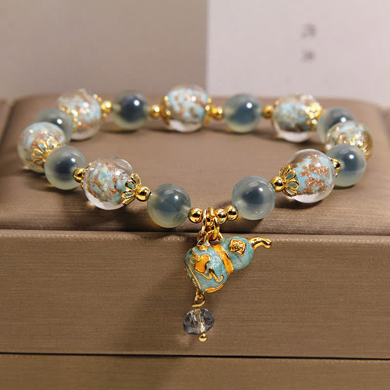 Buddha Stones Bracelet de joie avec breloque en verre Liuli et agate bleue bonbon, en forme de gourde. - image 8