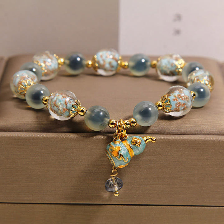 Buddha Stones Bracelet de joie avec breloque en verre Liuli et agate bleue bonbon, en forme de gourde. - image 8
