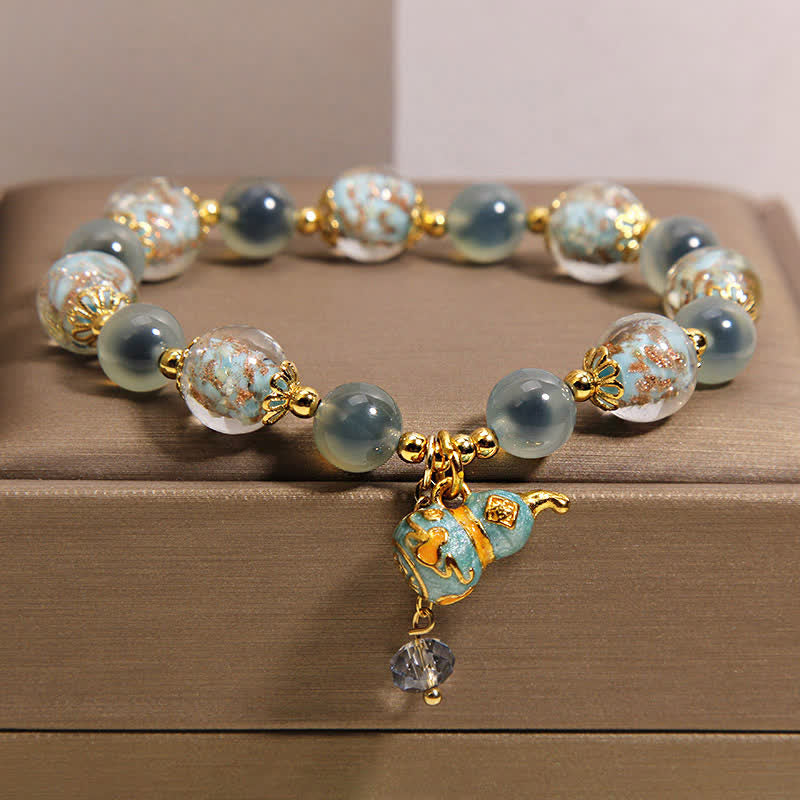Buddha Stones Bracelet de joie avec breloque en verre Liuli et agate bleue bonbon, en forme de gourde. - image 7