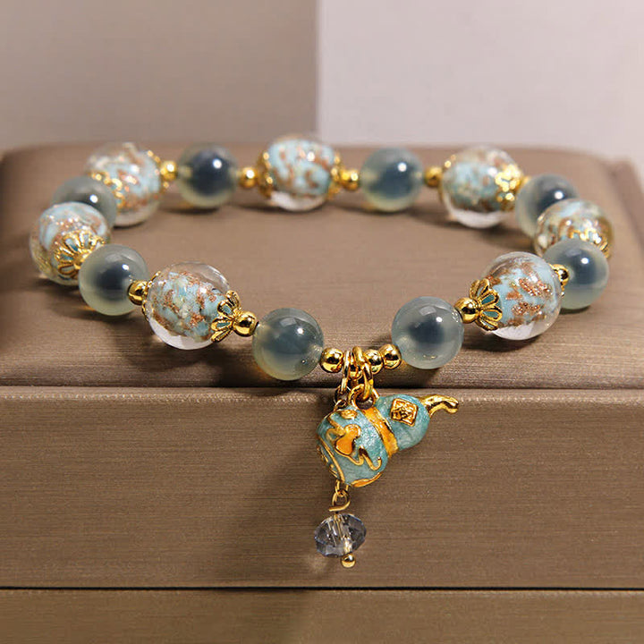 Buddha Stones Bracelet de joie avec breloque en verre Liuli et agate bleue bonbon, en forme de gourde. - image 7