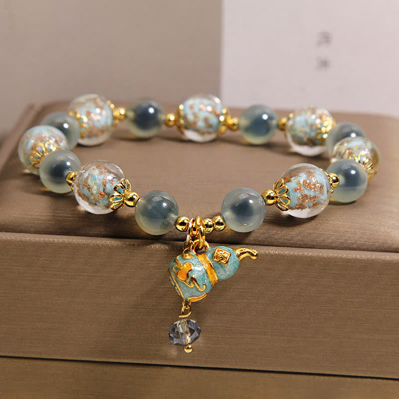 Buddha Stones Bracelet de joie avec breloque en verre Liuli et agate bleue bonbon, en forme de gourde. - image 9