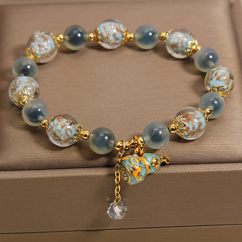 Buddha Stones Bracelet de joie avec breloque en verre Liuli et agate bleue bonbon, en forme de gourde. - image 4