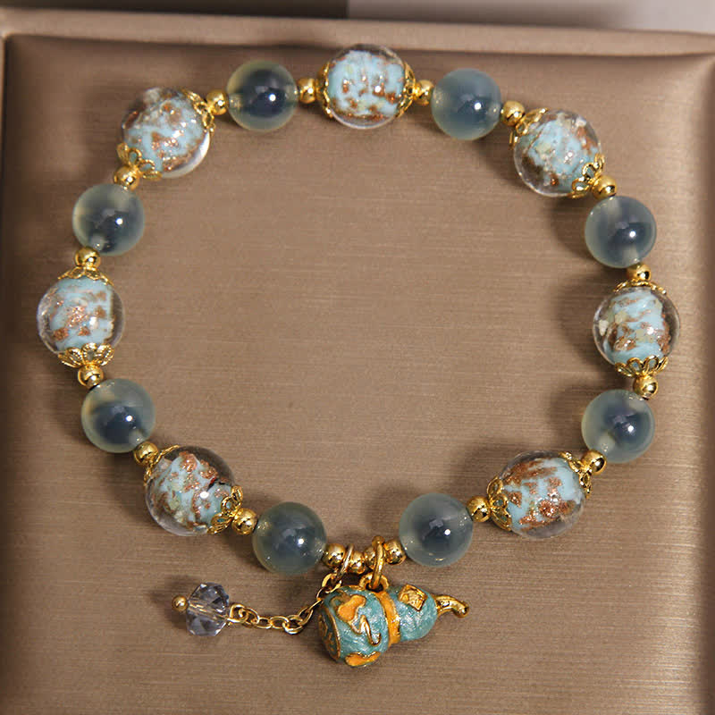 Buddha Stones Bracelet de joie avec breloque en verre Liuli et agate bleue bonbon, en forme de gourde. - image 1