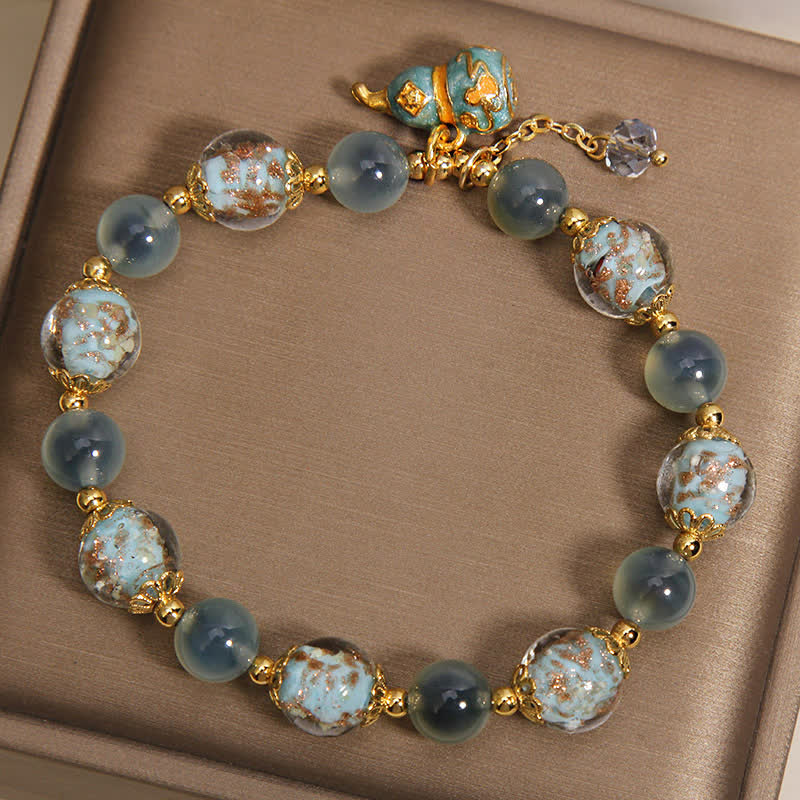 Buddha Stones Bracelet de joie avec breloque en verre Liuli et agate bleue bonbon, en forme de gourde. - image 2