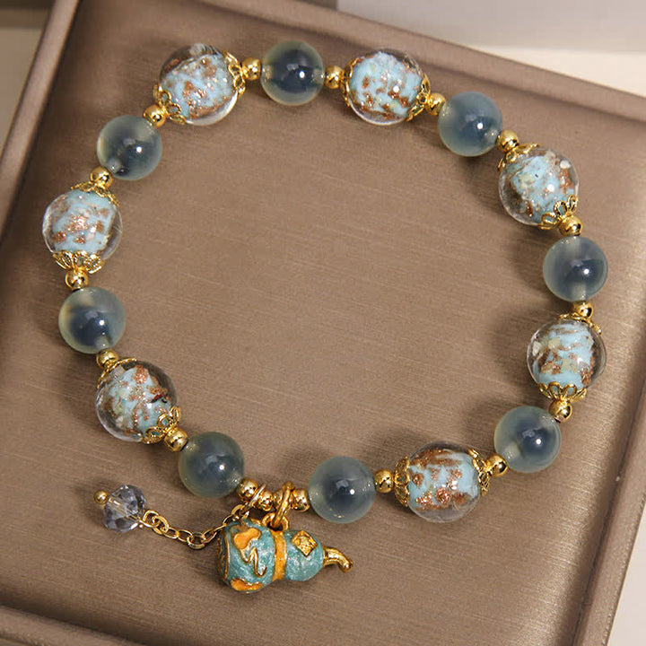 Buddha Stones Bracelet de joie avec breloque en verre Liuli et agate bleue bonbon, en forme de gourde. - image 3