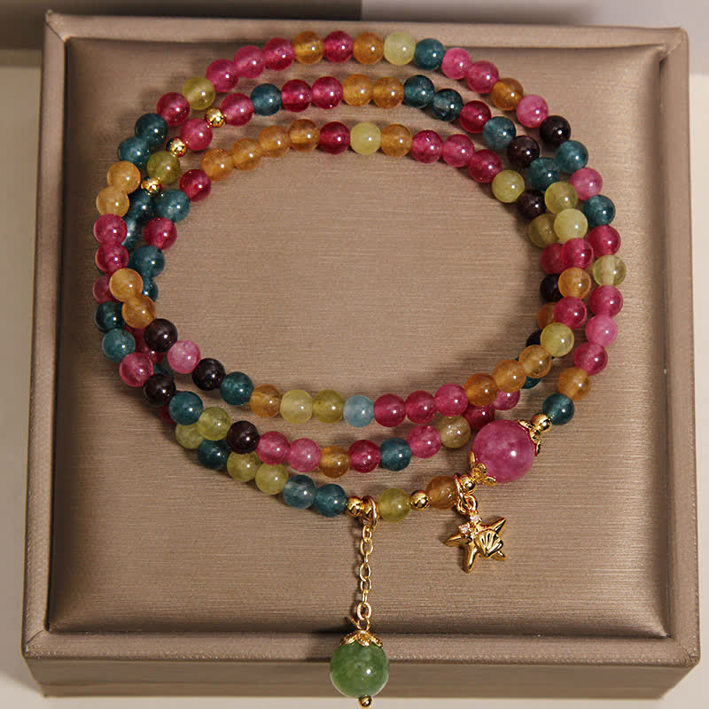 Buddha Stones Bracelet triple tour de protection avec breloque étoile de mer en tourmaline arc-en-ciel - image 1