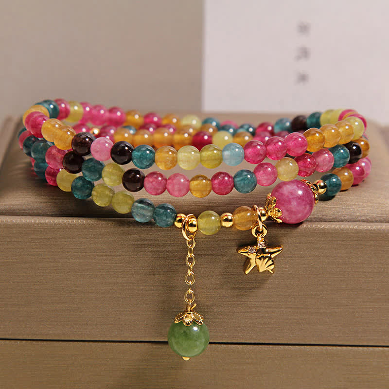 Buddha Stones Bracelet triple tour de protection avec breloque étoile de mer en tourmaline arc-en-ciel - image 7