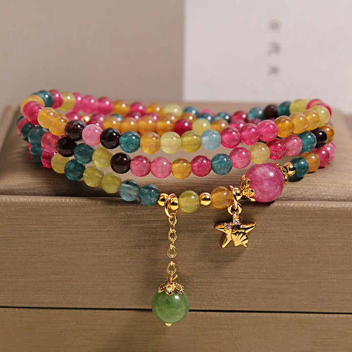 Buddha Stones Bracelet triple tour de protection avec breloque étoile de mer en tourmaline arc-en-ciel - image 7