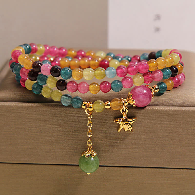 Buddha Stones Bracelet triple tour de protection avec breloque étoile de mer en tourmaline arc-en-ciel - image 8