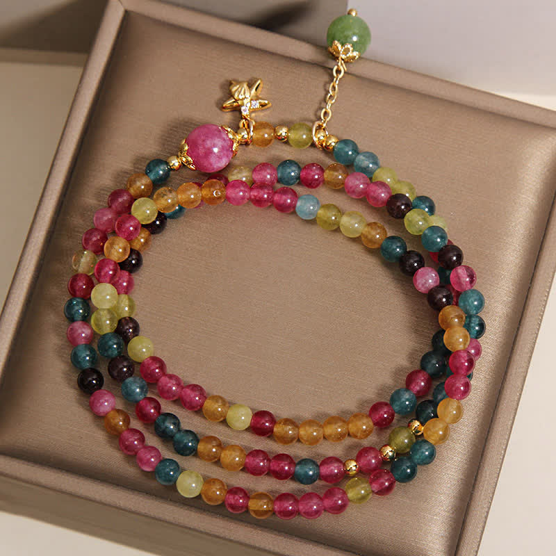 Buddha Stones Bracelet triple tour de protection avec breloque étoile de mer en tourmaline arc-en-ciel - image 3