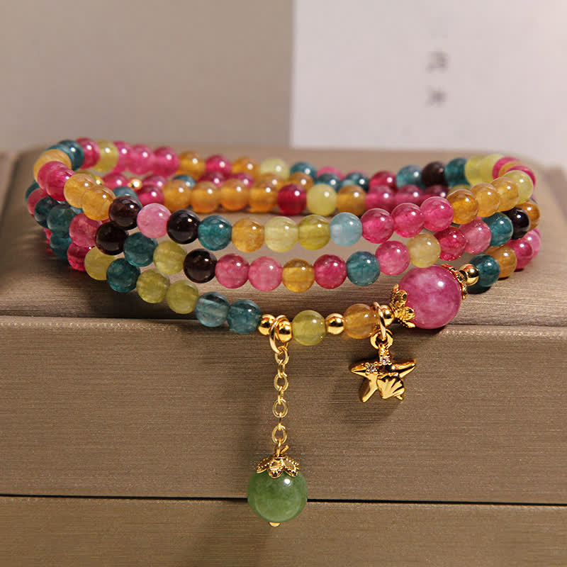 Buddha Stones Bracelet triple tour de protection avec breloque étoile de mer en tourmaline arc-en-ciel - Tourmaline (Protection ♥ Guérison) - image 0
