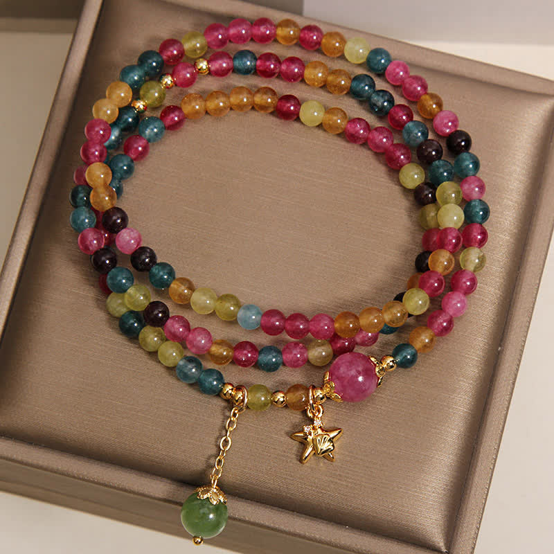 Buddha Stones Bracelet triple tour de protection avec breloque étoile de mer en tourmaline arc-en-ciel - image 2