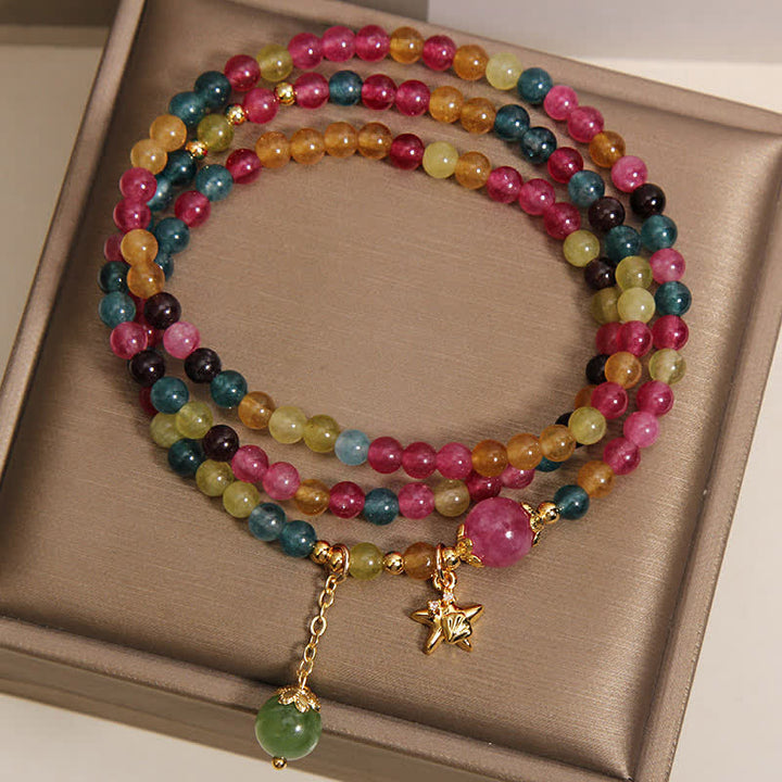 Buddha Stones Bracelet triple tour de protection avec breloque étoile de mer en tourmaline arc-en-ciel - image 2