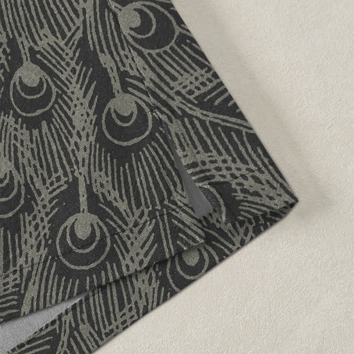 Buddha Stones Kimono pour homme en coton à motif de paon et de pivoine, ouvert sur le devant - image 4