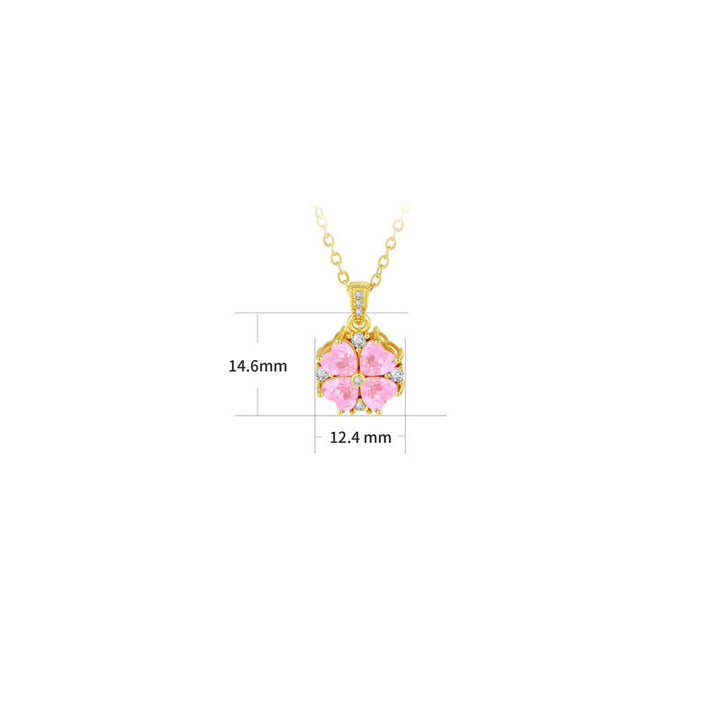 Buddha Stones Collier Harmonic Connection en cuivre et trèfle rose incrusté de zircon - image 4
