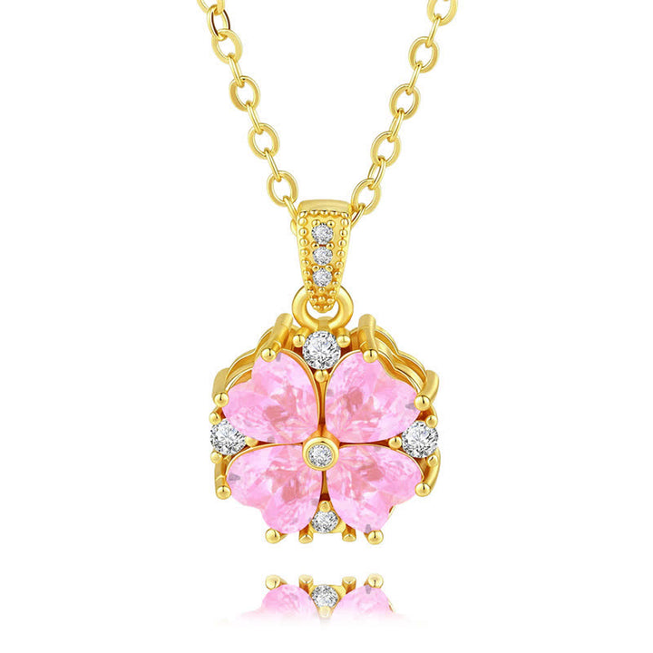 Buddha Stones Collier Harmonic Connection en cuivre et trèfle rose incrusté de zircon - image 3