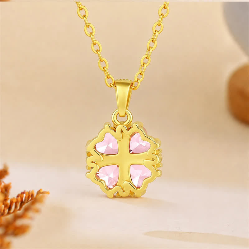 Buddha Stones Collier Harmonic Connection en cuivre et trèfle rose incrusté de zircon - image 2