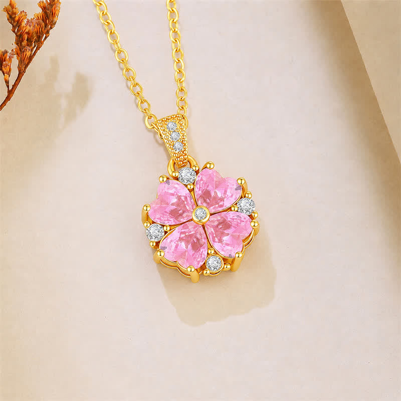 Buddha Stones Collier Harmonic Connection en cuivre et trèfle rose incrusté de zircon - image 1