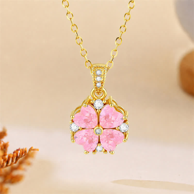 Buddha Stones Collier Harmonic Connection en cuivre et trèfle rose incrusté de zircon - Rose - image 0