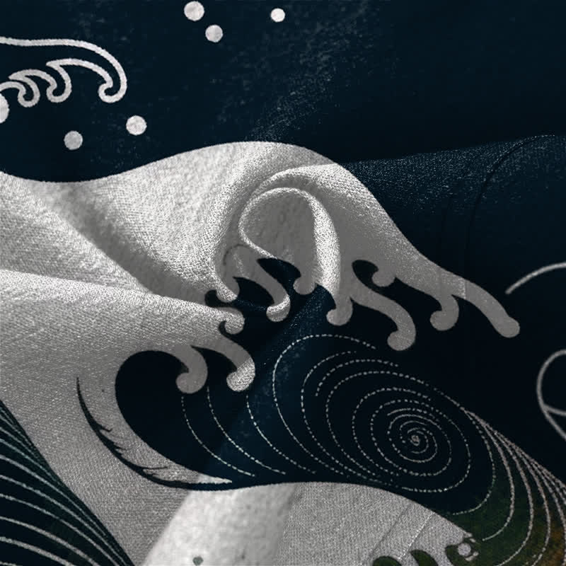 Buddha Stones Kimono pour homme en coton fluide à motif vagues océaniques, ouvert sur le devant - image 5