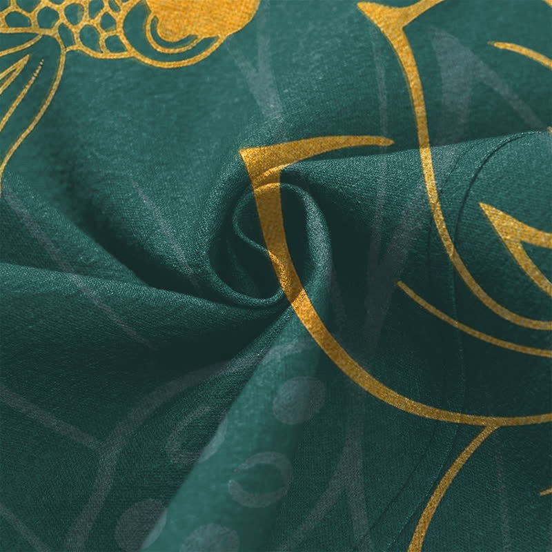 Buddha Stones Kimono pour homme en coton à motif de carpes koï et de lotus, ouvert sur le devant - image 5