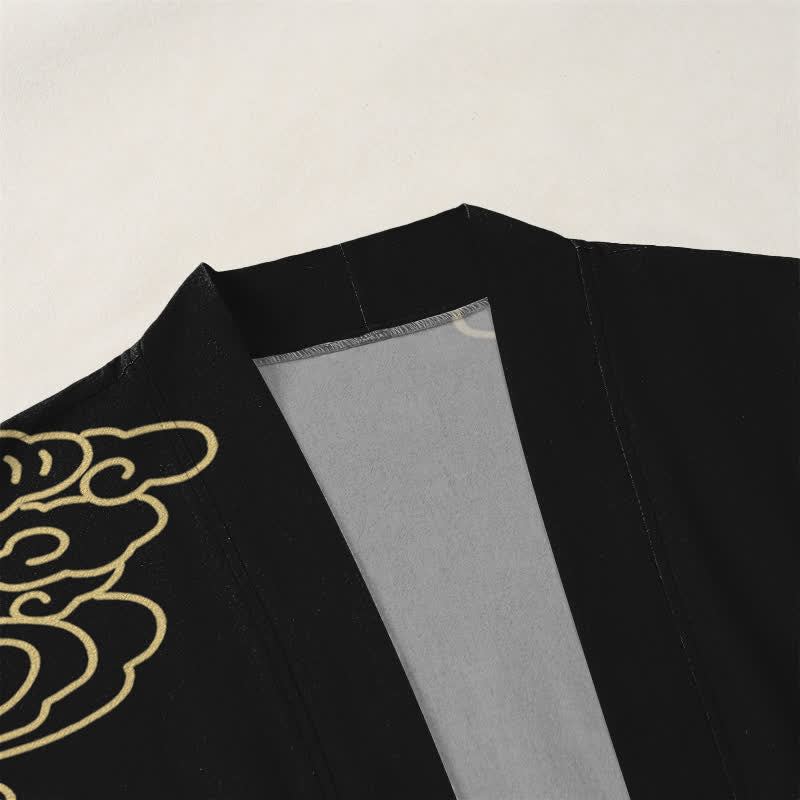 Buddha Stones Kimono pour homme en coton blanc à motif de grues et de nuages ​​porte-bonheur, ouvert sur le devant. - image 3