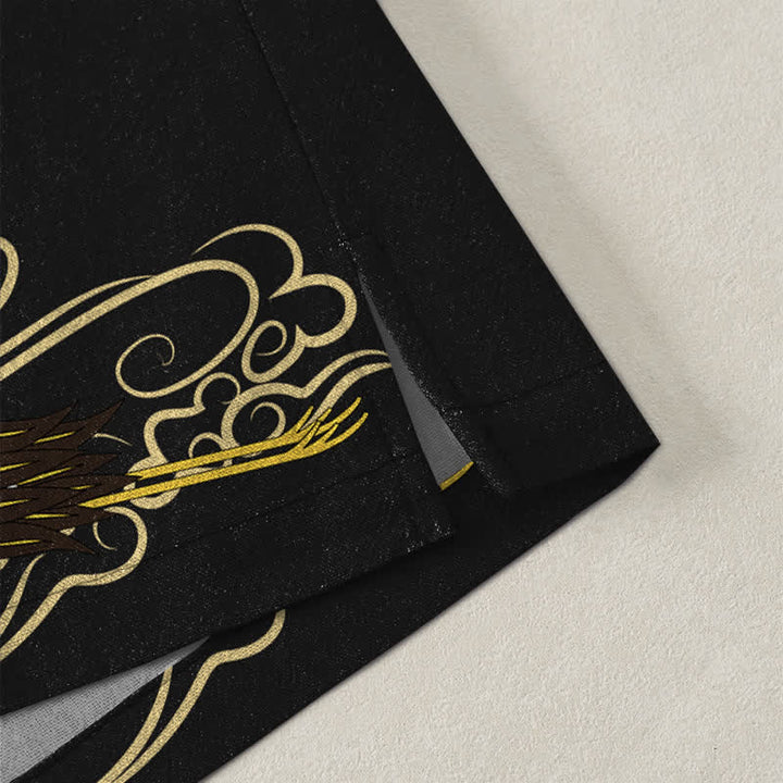Buddha Stones Kimono pour homme en coton blanc à motif de grues et de nuages ​​porte-bonheur, ouvert sur le devant. - image 4