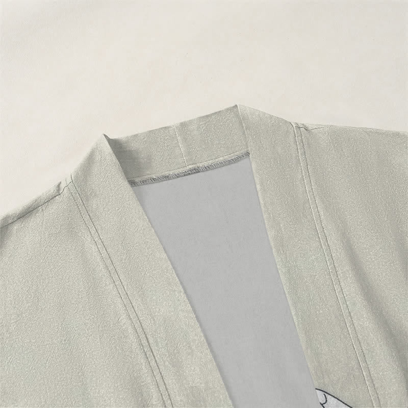 Buddha Stones Kimono pour homme à motif croissant de soleil Cotton Cat, ouvert sur le devant - image 3