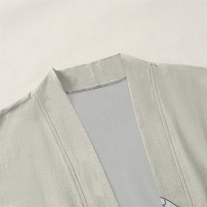 Buddha Stones Kimono pour homme à motif croissant de soleil Cotton Cat, ouvert sur le devant - image 3