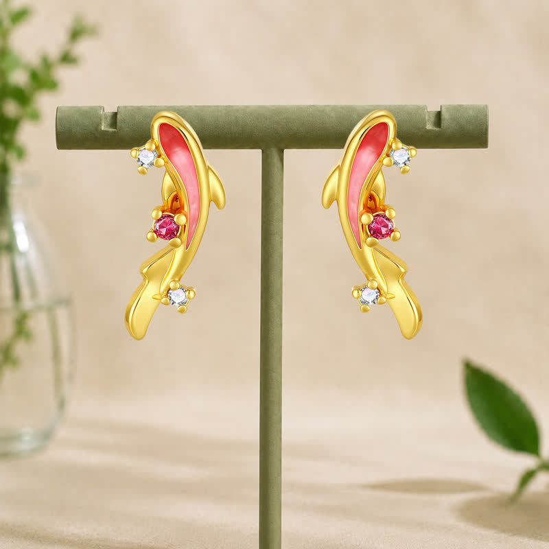 Buddha Stones Boucles d'oreilles à tige en argent sterling 925, motif Koi en cuivre - Poissons koï - Poteaux en argent sterling 925 - image 0