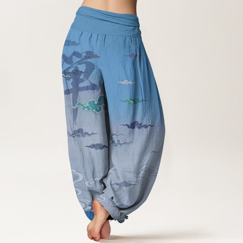 Buddha Stones Pantalon harem femme en coton à motif oriental délavé nuageux et taille élastique - image 7
