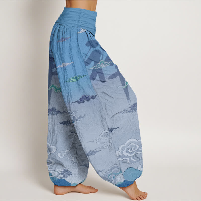 Buddha Stones Pantalon harem femme en coton à motif oriental délavé nuageux et taille élastique - image 6