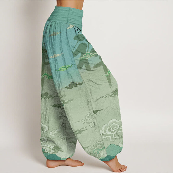 Buddha Stones Pantalon harem femme en coton à motif oriental délavé nuageux et taille élastique - image 9
