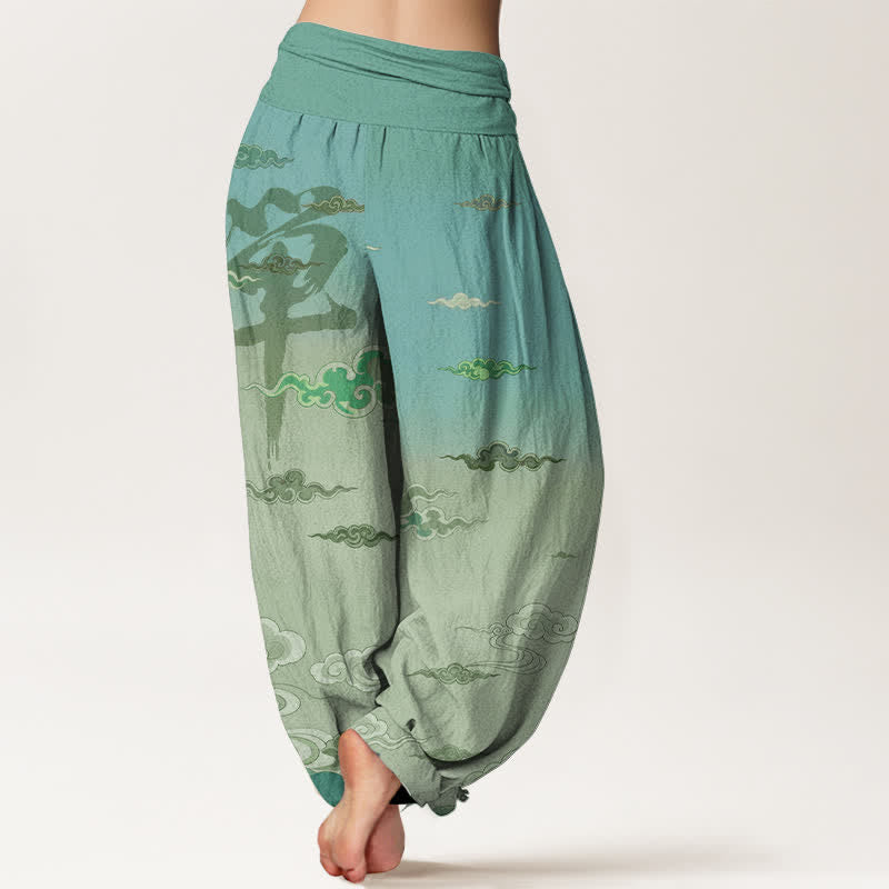 Buddha Stones Pantalon harem femme en coton à motif oriental délavé nuageux et taille élastique - image 10