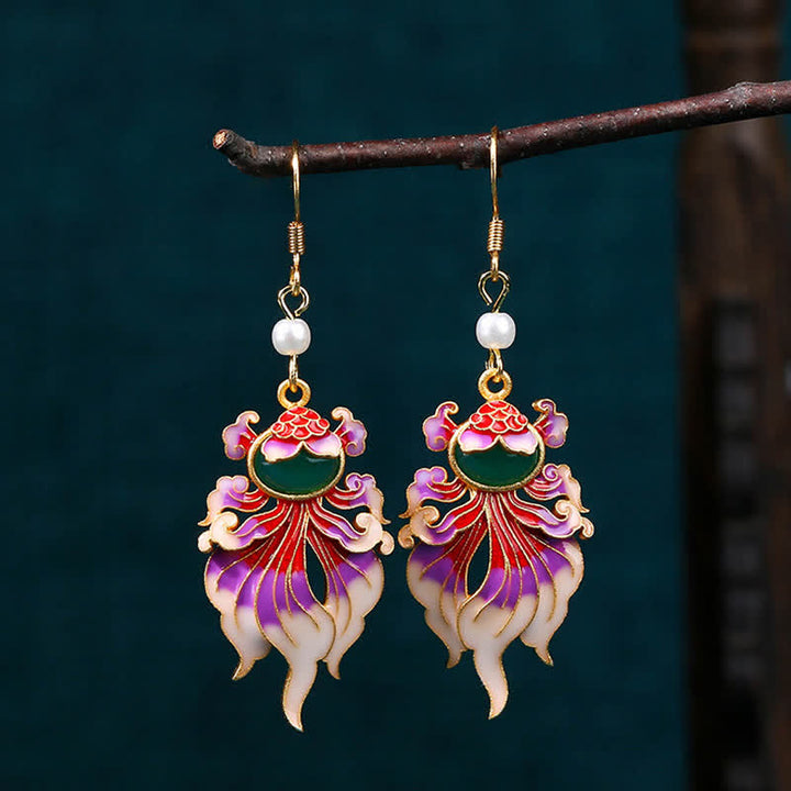Buddha Stones Boucles d'oreilles pendantes rétro en cuivre représentant des carpes koï, symbole de richesse. - image 2