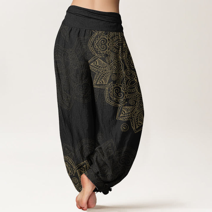 Buddha Stones Pantalon harem à taille élastique pour femme, en coton vintage à motif mandala et vigne - image 2