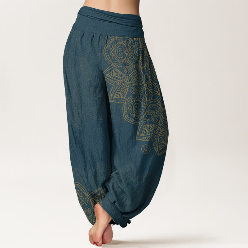 Buddha Stones Pantalon harem à taille élastique pour femme, en coton vintage à motif mandala et vigne - image 7