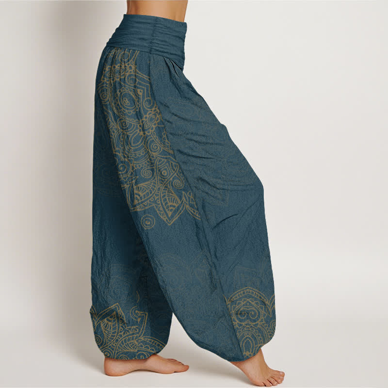 Buddha Stones Pantalon harem à taille élastique pour femme, en coton vintage à motif mandala et vigne - image 6