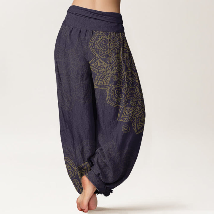 Buddha Stones Pantalon harem à taille élastique pour femme, en coton vintage à motif mandala et vigne - image 10