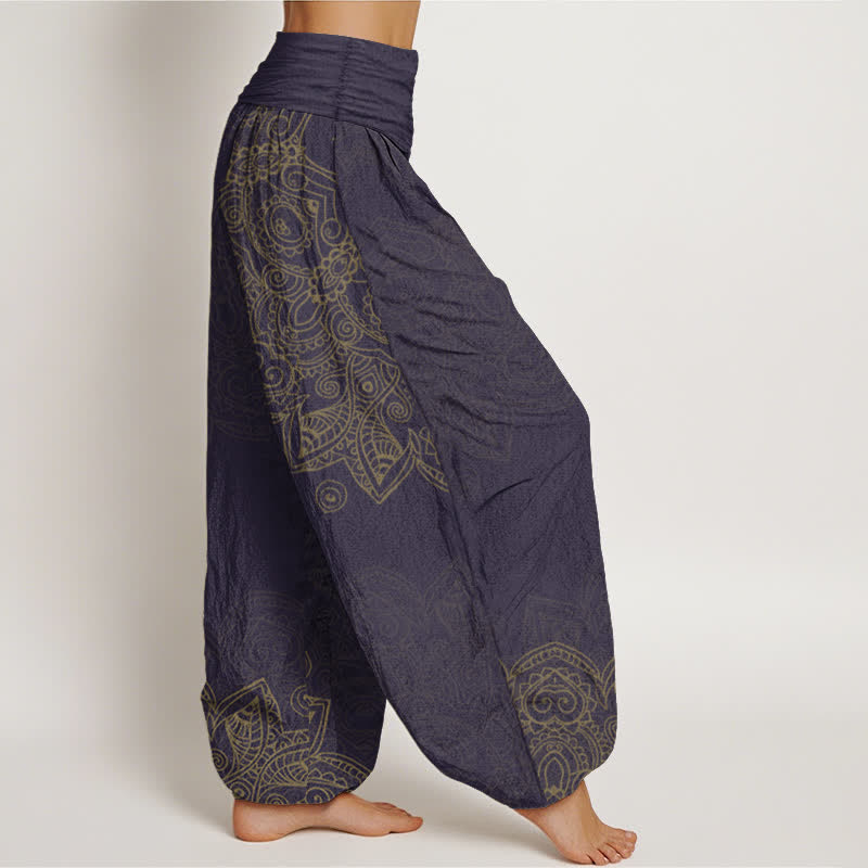 Buddha Stones Pantalon harem à taille élastique pour femme, en coton vintage à motif mandala et vigne - image 9