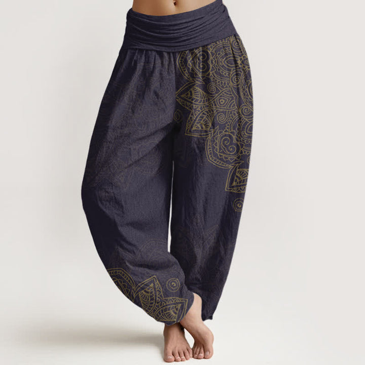 Buddha Stones Pantalon harem à taille élastique pour femme, en coton vintage à motif mandala et vigne - Indigo - US16，UK/AU20，EU48 (3XL) - image 8