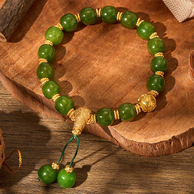 Buddha Stones Bracelet Cyan Jade Harmony à accent doré - image 8