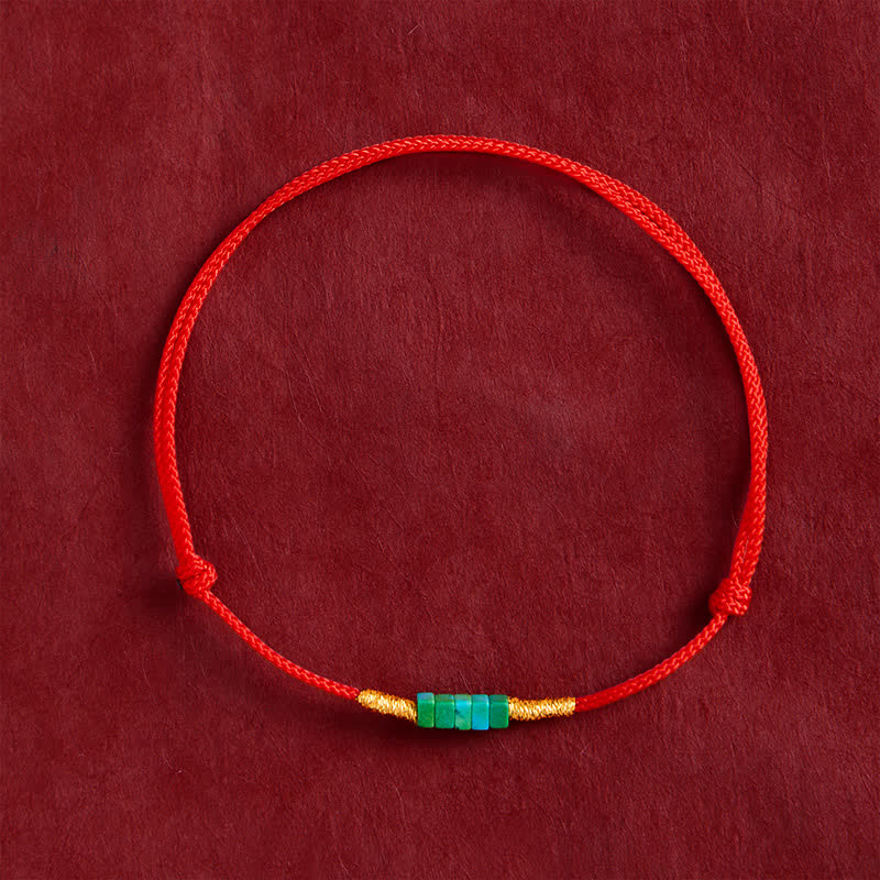 Buddha Stones Bracelet de protection en perles carrées turquoise ultra-fines et corde rouge - image 1