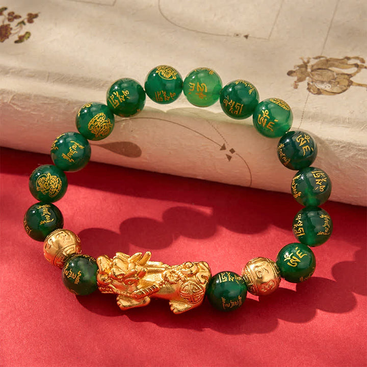 Buddha Stones Bracelet d'harmonie Om Mani Padme Hum PiXiu en agate verte naturelle - image 4