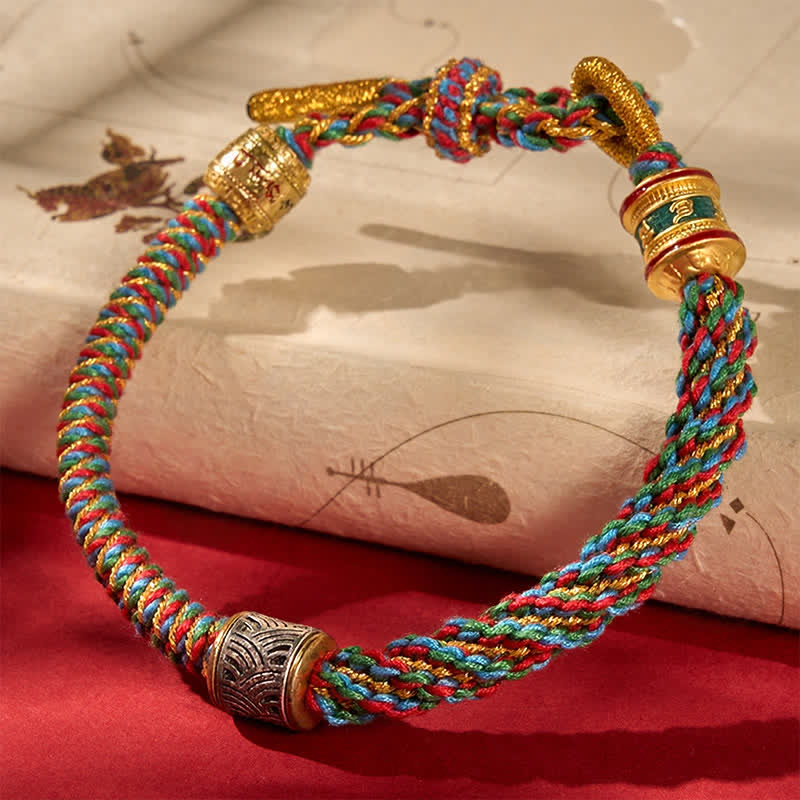 Buddha Stones Bracelet tibétain tressé Om Mani Padme Hum des cinq éléments et de la sagesse Wuxing, tissé à la main - Multicolore (Tour de poignet : 15–17 cm) - image 0