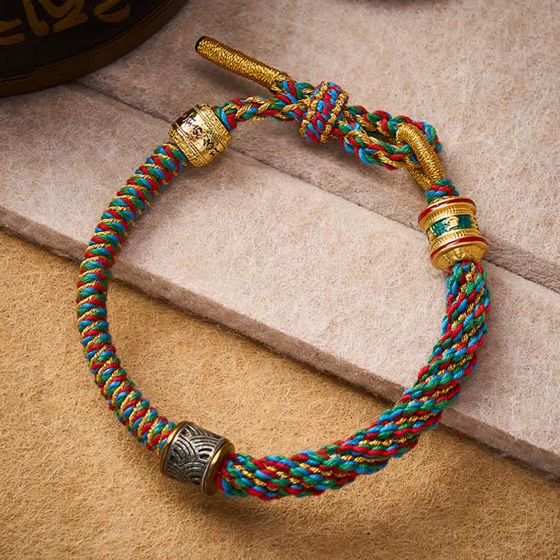 Buddha Stones Bracelet tibétain tressé Om Mani Padme Hum des cinq éléments et de la sagesse Wuxing, tissé à la main - image 1