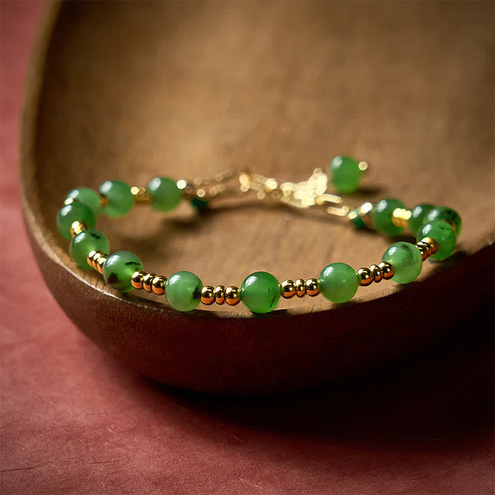 Buddha Stones Bracelet de prospérité en perles de jade cyan naturel - Jade cyan (Tour de poignet : 16–17 cm) - image 0