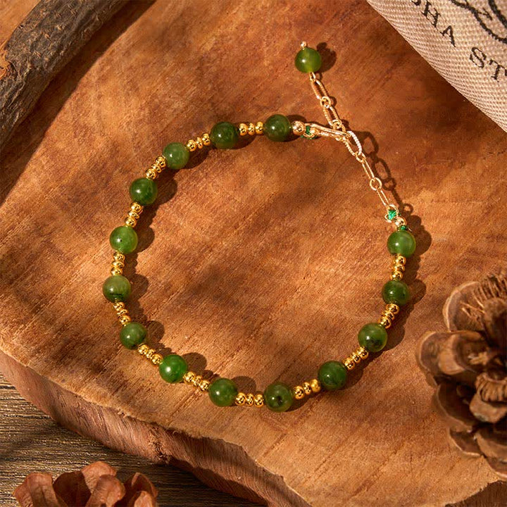 Buddha Stones Bracelet de prospérité en perles de jade cyan naturel - image 3